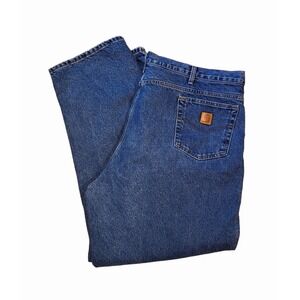 Men's W46 L32 Relaxed Fit CARHARTT Plaid Flannel Lined Denim Blue Jeans